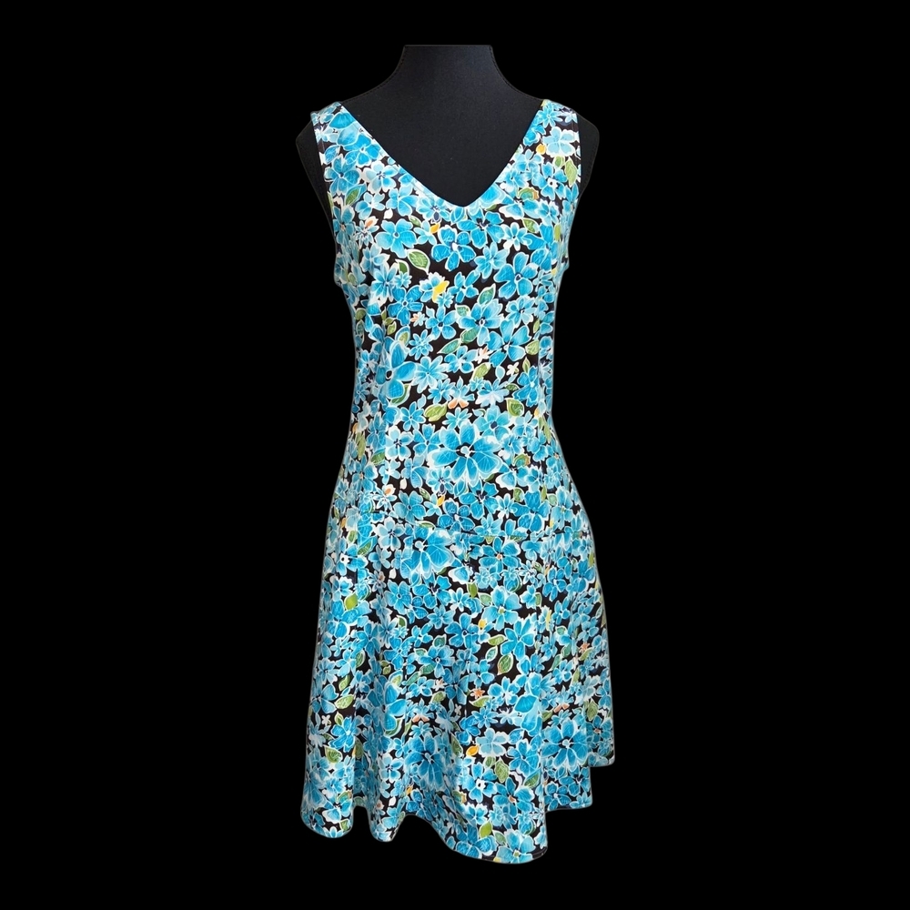 Tristan & Iseut Blue Floral V-Neck A-Line Sundress With Dropped Waist Size 4 - Picture 1 of 6